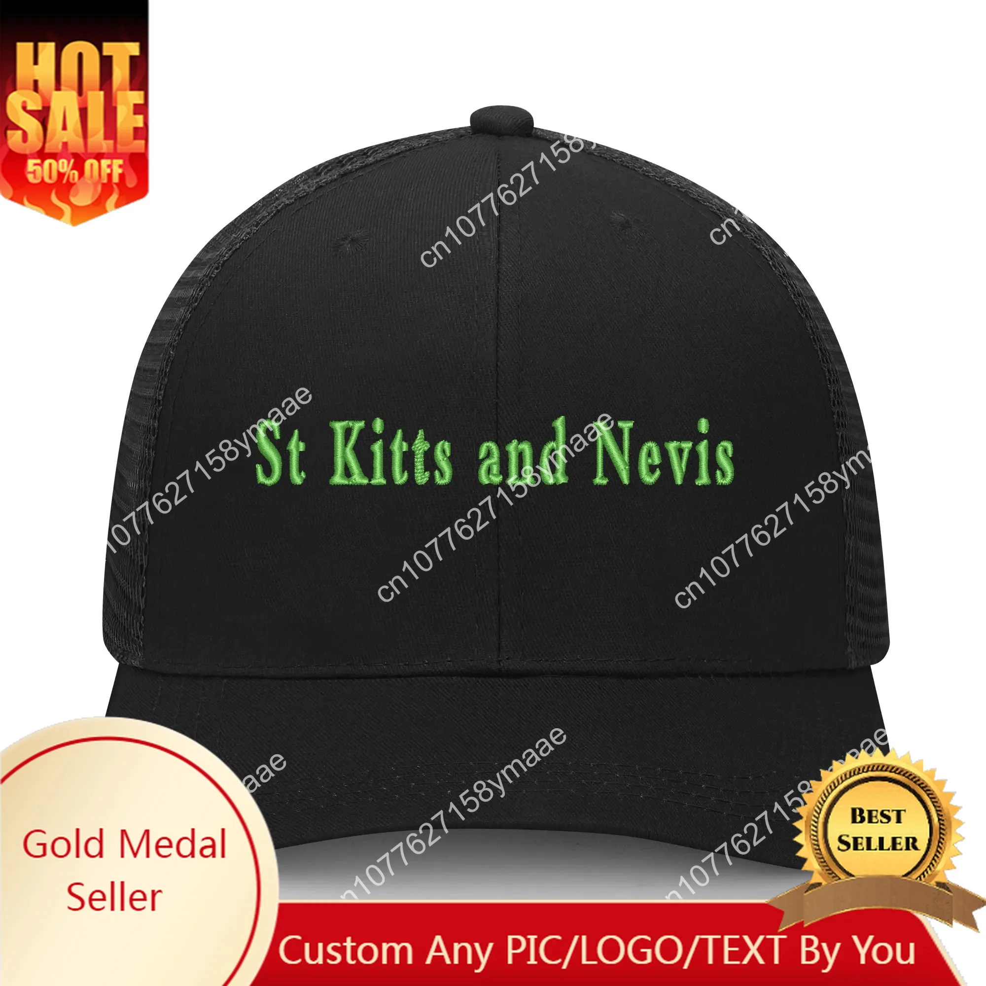 

Saint Kitts and Nevis Embroidery Hat Mens Womens Sports Baseball Hat Breathable Mesh Summer Sun Visor Headwear Custom Caps Logo