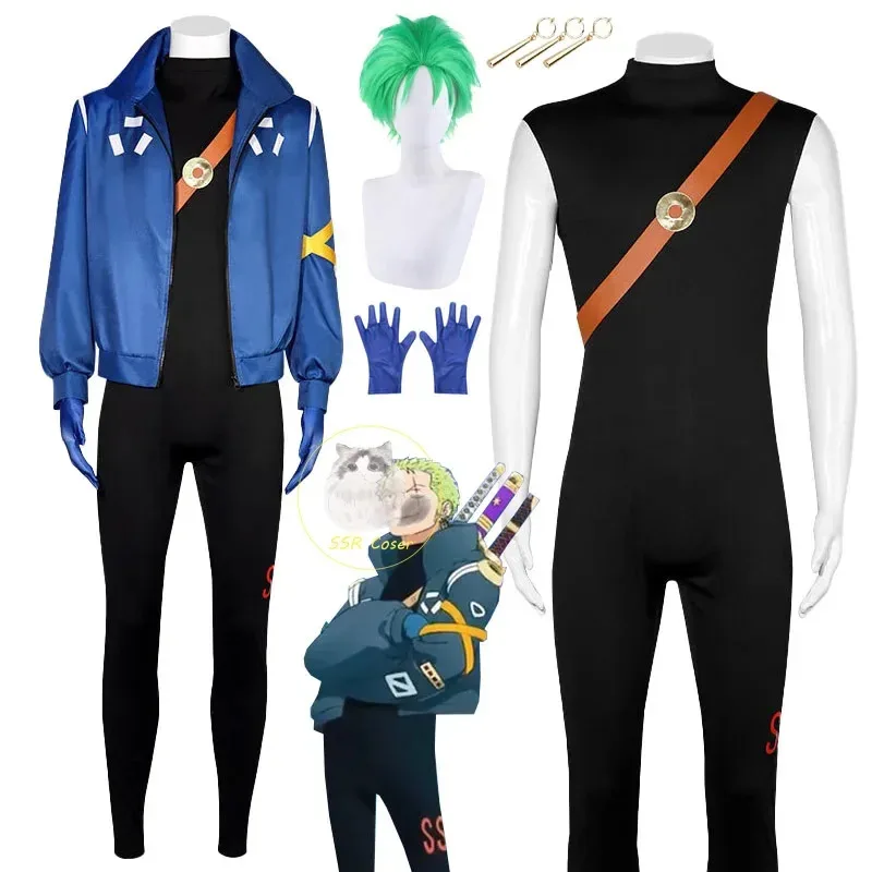 

Anime Roronoa Zoro Cosplay Costume Uniform Fantasy Gloves Wig Earrings Egg Head Halloween Roleplay Fantasia Outfits Adult Men