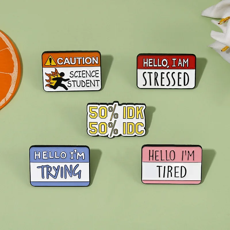 Hello I'm tired, creative cartoon English dialogue box series, trendy metal brooch, versatile bag accessories