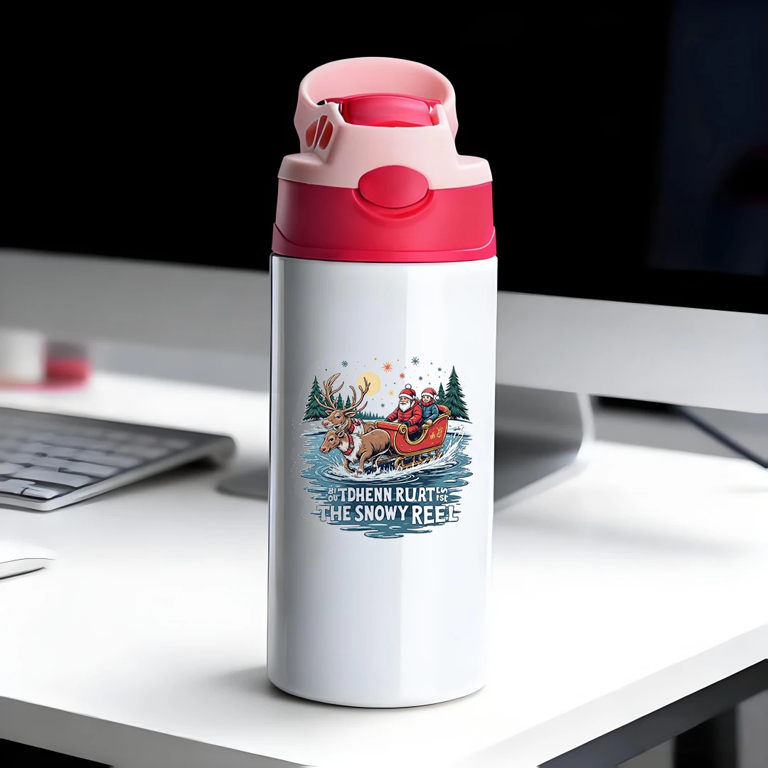 

304 Stainless Steel Insulated Cup + Cartoon Santa Claus Sled Straw Cup Children's Insulated Cup Christmas Gift