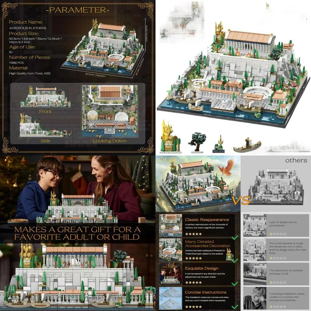 Set di blocchi di acropoli ateniese da 1988 pezzi: kit di architettura iconica del punto di riferimento per tutte le età