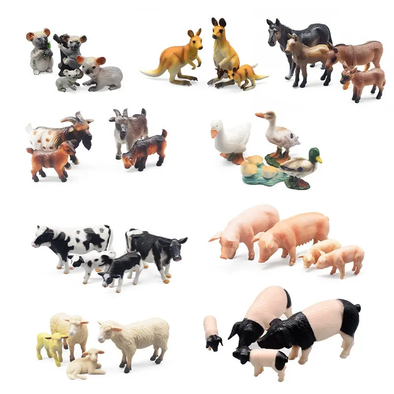 Amazon Cross-border Children's Toy Simulated Animal Family Suit Includes Milk Cow Kangaroo Koala Sheep Simulation Model