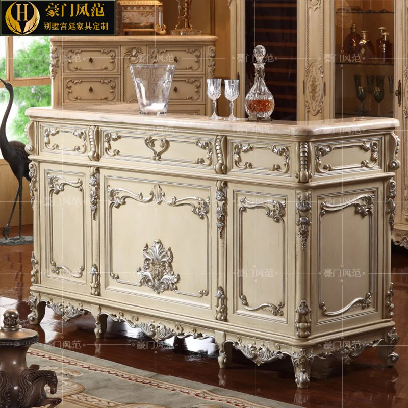 European full solid wood bar French marble bar table and chair combination court carved cashier villa high-end furniture