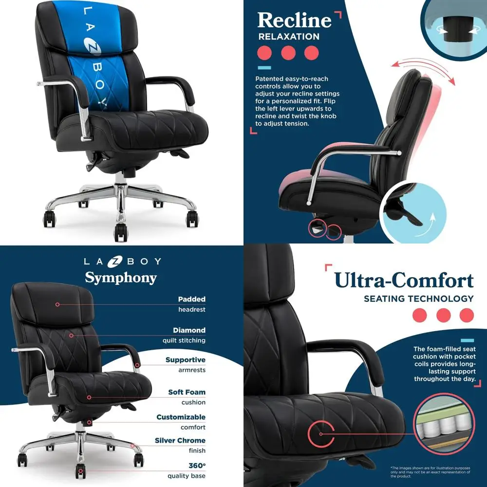symphony executive mid-back office chair with diamond quilted seat and back, pocket coil cushion, padded armrests, and ergonomic