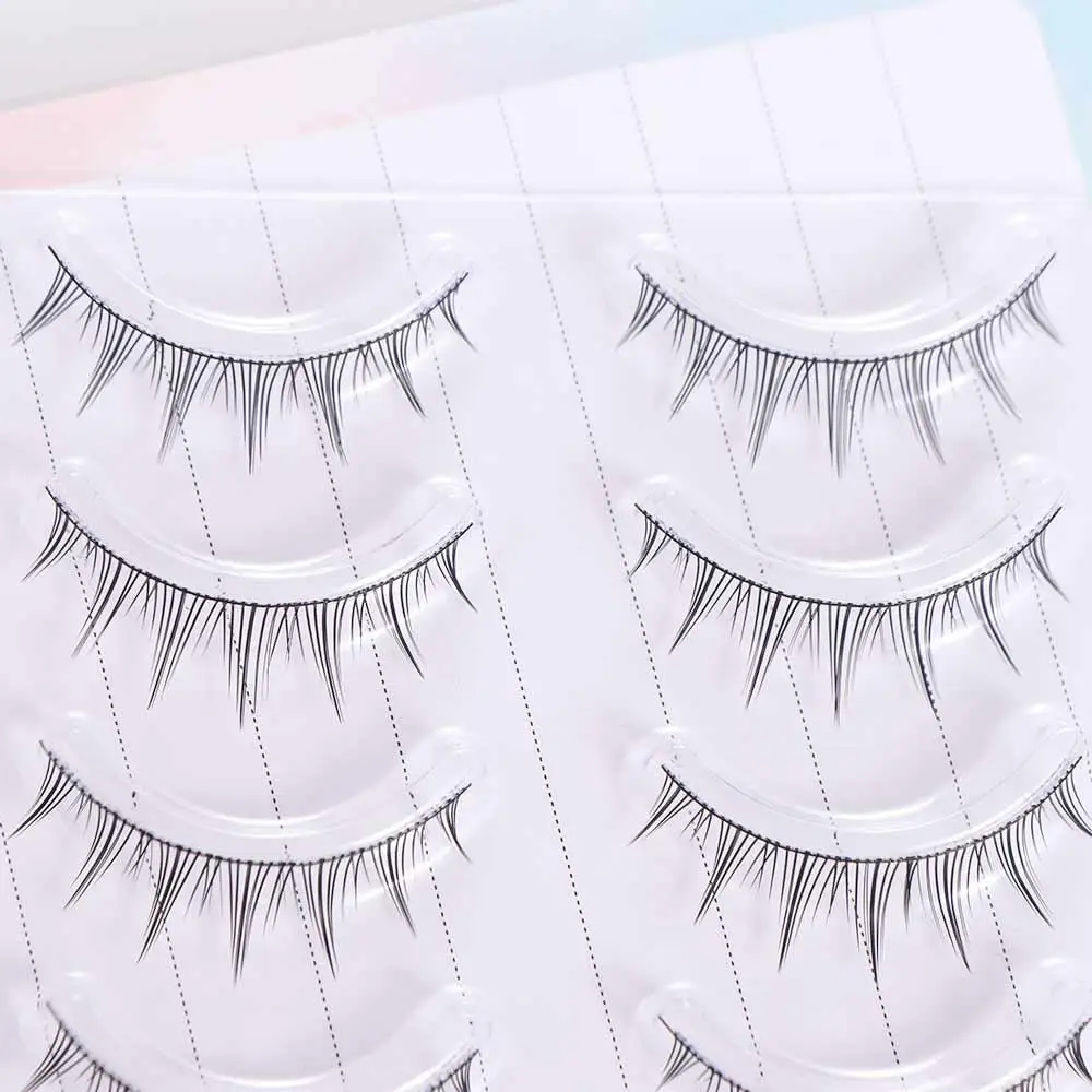 5 Pairs Waterproof Soft False Eyelashes Fluffy Portable Cosmetic Tool Natural Transparent Stem Comic False Eyelashes Girl