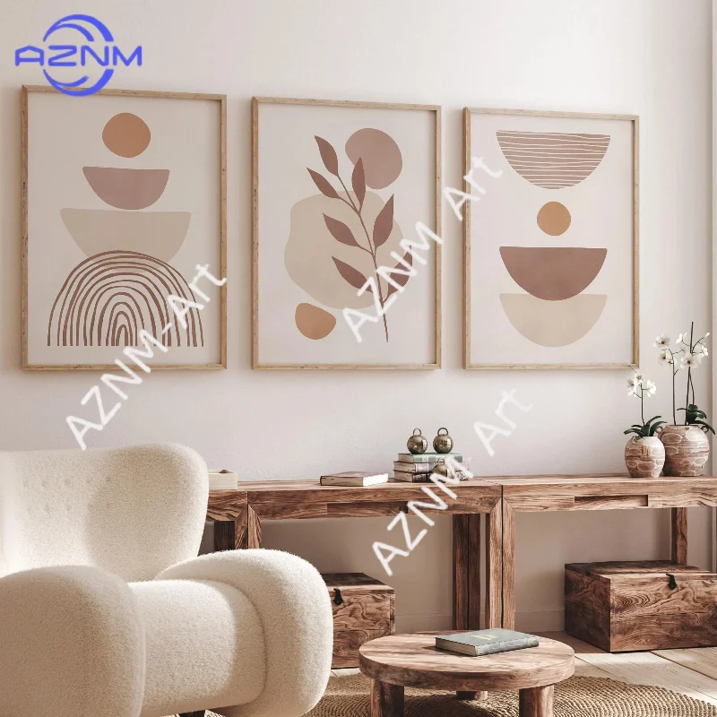 1/3-teiliges Set mit Drucken in neutralen Tönen im modernen Stil, beige abstrakte geometrische Kunstdrucke, skandinavische ästhetische Kunstdrucke, Kunstposter