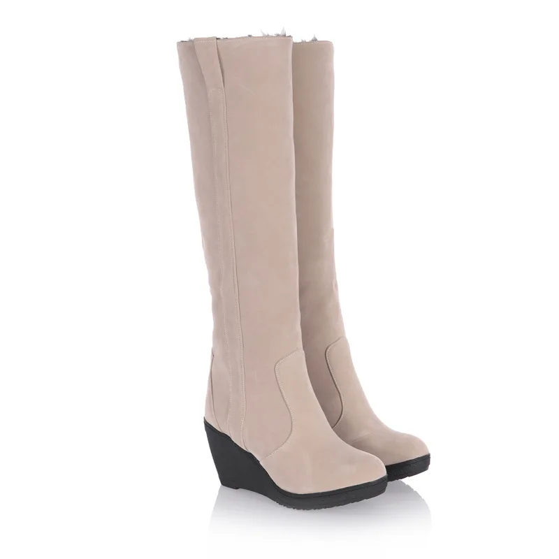 Big Size Shoes Woman Wedge Boots  Sexy Thigh High Heels High Sexy Boots-Women Luxury Designer Round Toe Large Size Leather Over-