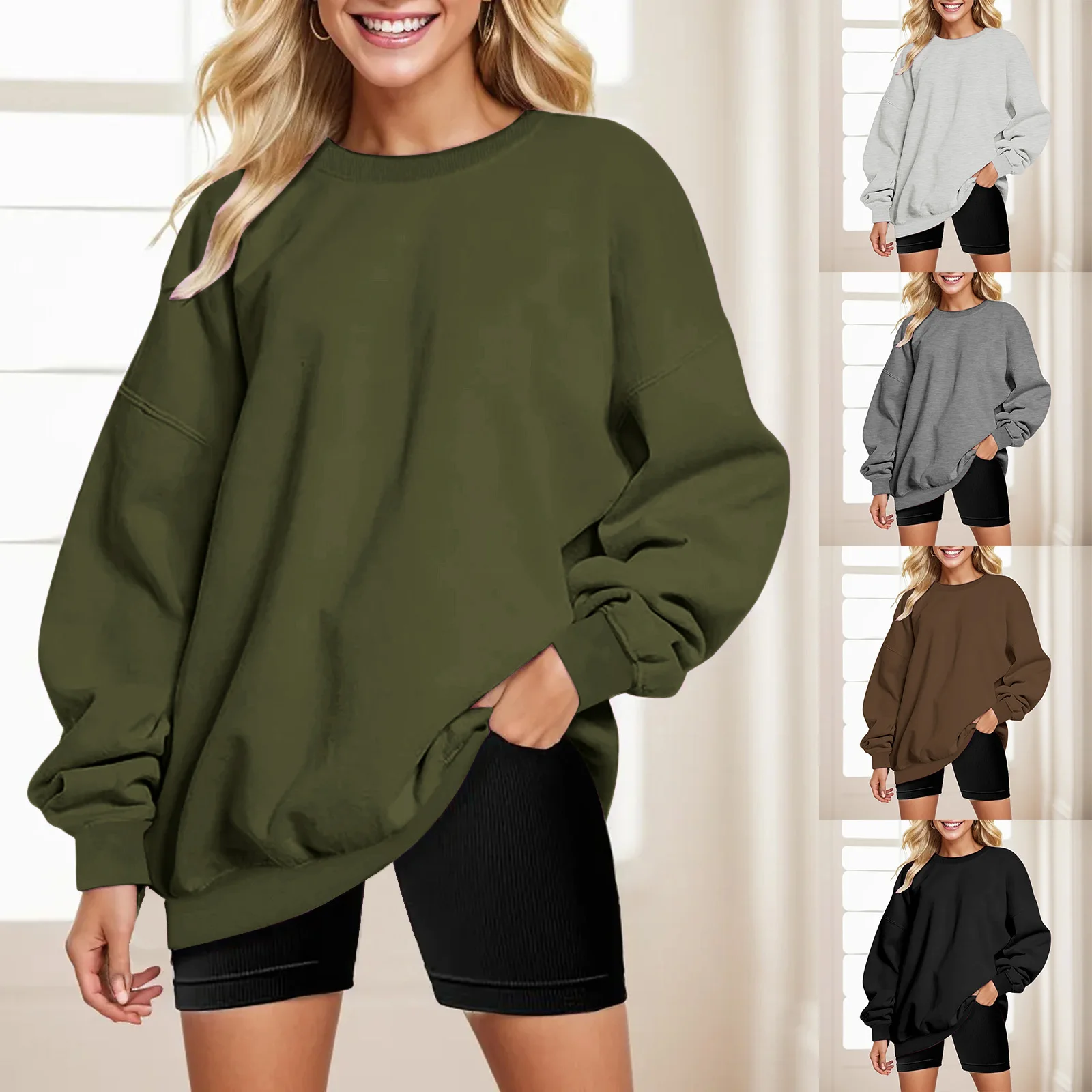 

Oversized Sweatshirt For Women Korean Fashion Autumn Vintage Crew Neck Solid Sweatshirts For Women Winter Warm Pullovers