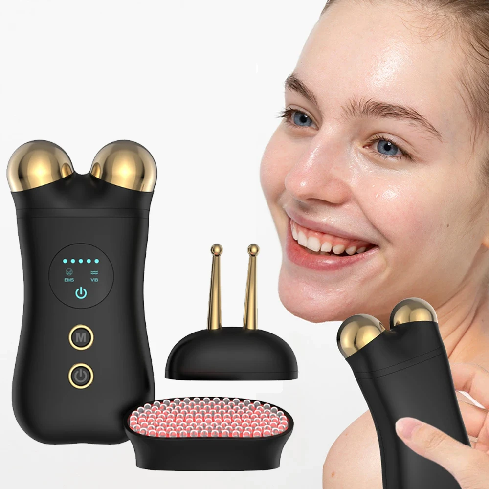 Masajeador Facial de microcorriente EMS, máquina de Estiramiento Facial, rodillo para estiramiento de la piel, rejuvenecimiento Facial, terapia de luz roja antiarrugas