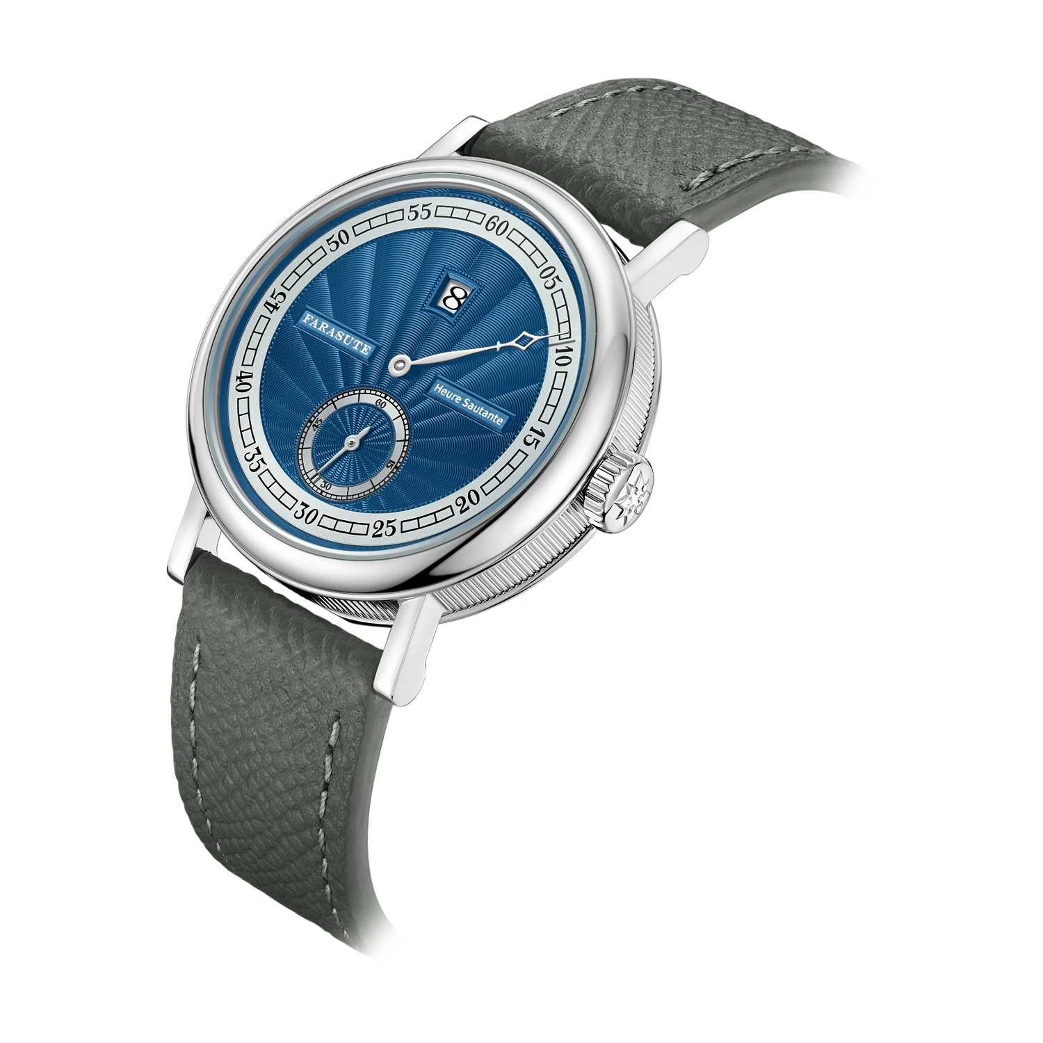 FARASUTE 38mm Watch Men Guilloche Dial Jump Hour Luxury Automatic Mechanical Wristwatch Sapphire Crystal Small Second Dial