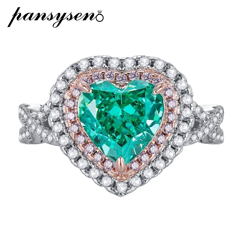 

PANSYSEN Romantic 925 Sterling Silver 8MM Heart Cut Paraiba Tourmaline Gemstone Rings for Women Party Fine Jewelry Wholesale