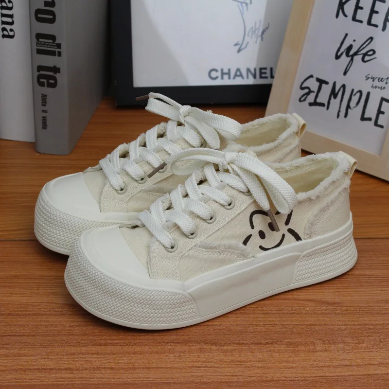 2025 zapatillas de lona blancas originales para mujer suela gruesa