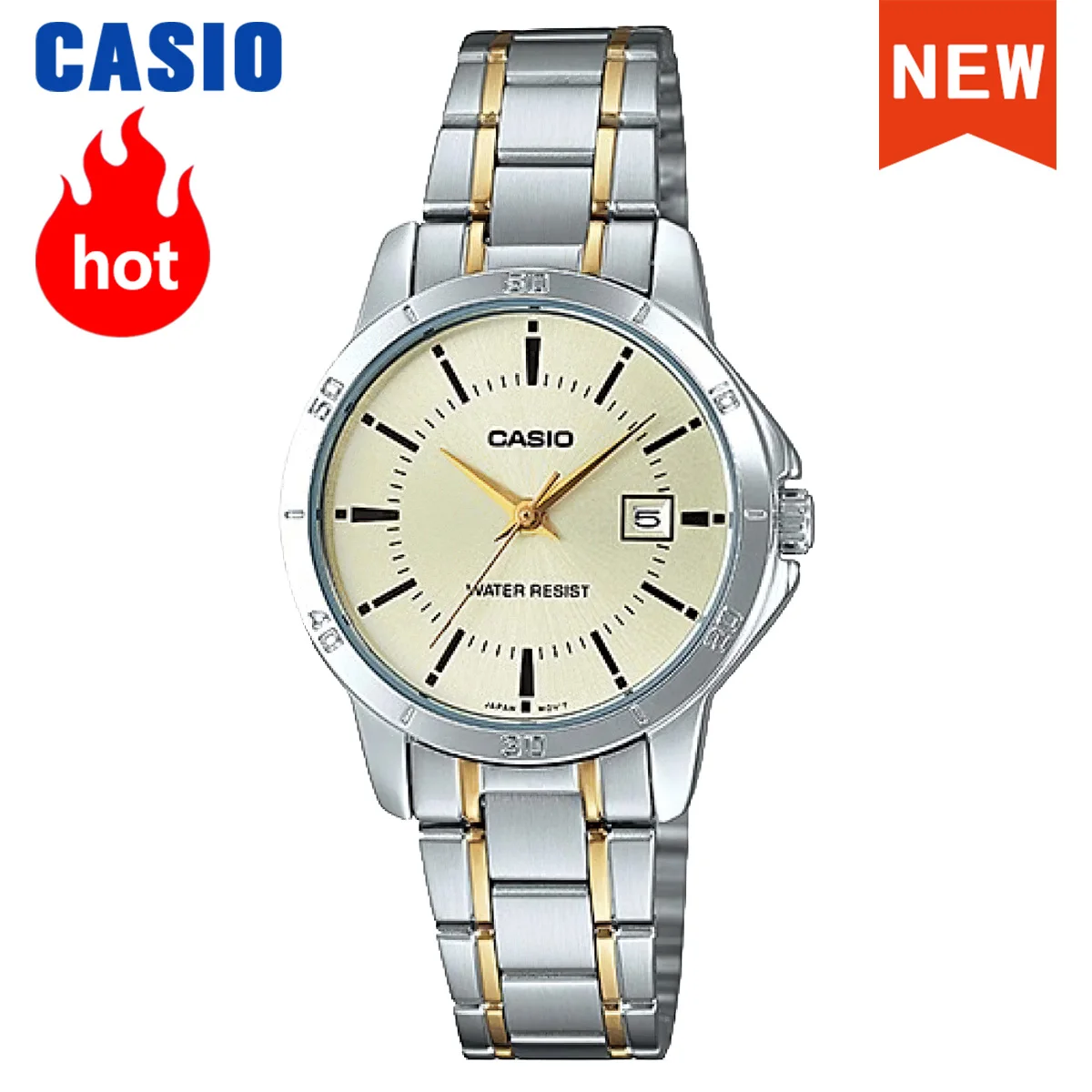 Casio-reloj de cuarzo para mujer, accesorio de marca superior de lujo, resistente al agua hasta 30m, con correa de acero, estilo informal de negocios