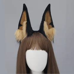 Handmade Simulation Furry Doberman Pinscher Headband Plush Cute Dog Puppy Ears Hair Hoop Lolita Anime Cosplay Hair Accessories