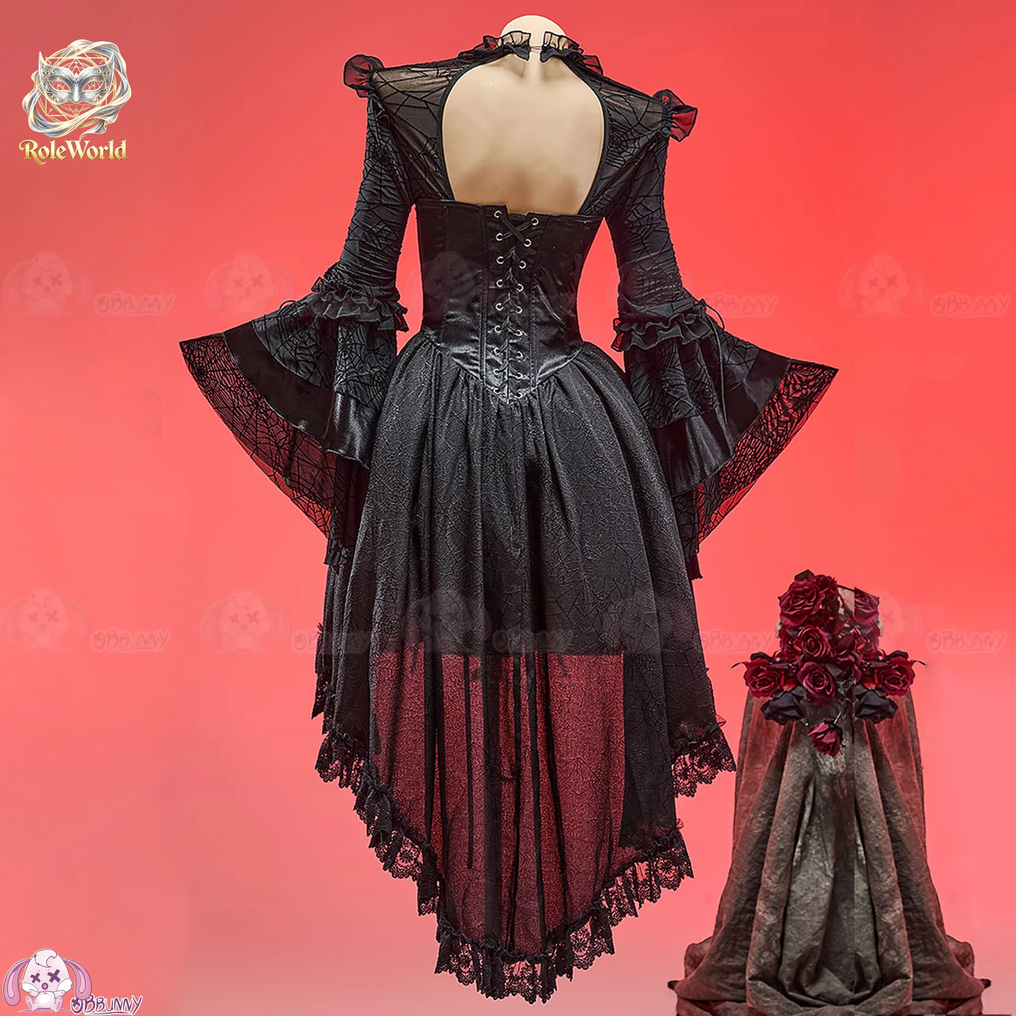 Gothic Lolita Dress Black Spider Web Dark Fate Style Women Halloween Cosplay Costume Carnival Party Goth Outfit