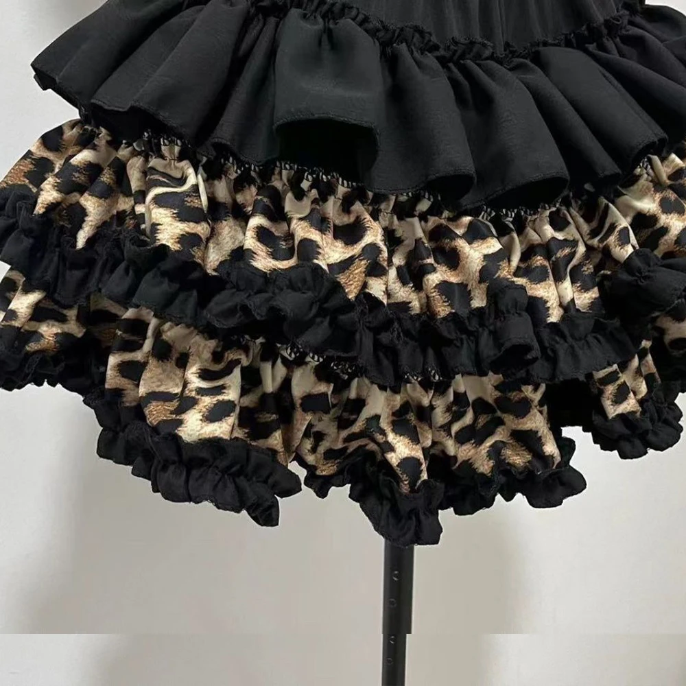Retro Leopard Print Patch Cake Short Skirt, High Waist Slimming, Summer New Design, Sexy Style, Polyester Fabric Half Body Group