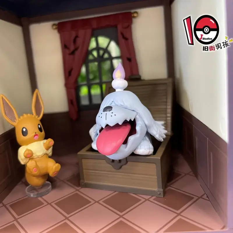 Echtes RE-MENT pokemon unglaubliches Spukhaus 2 litwick eevee mimikyu mismagius greavard action figur modell spielzeug geschenk