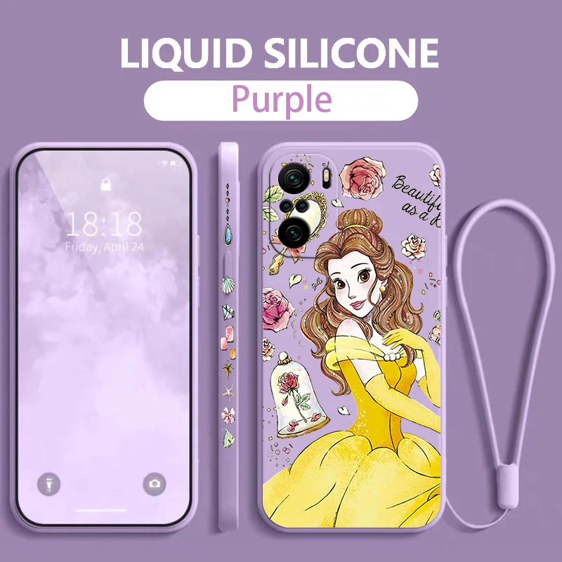 حافظة هاتف جميلة برنسيس من Disney لهاتف شاومي ريدمي نوت 12 12Pro 11 11S 11T 10S 10 Pro Plus 5G غطاء حبل يسار سائل