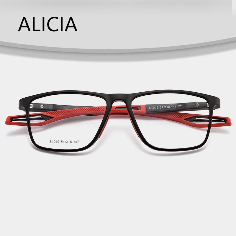 

ALICIA Fashion Big Size Frames Man Glasses Square Full Frame Ultra light TR90 Black Optical Prescription Eyeglasses Frames