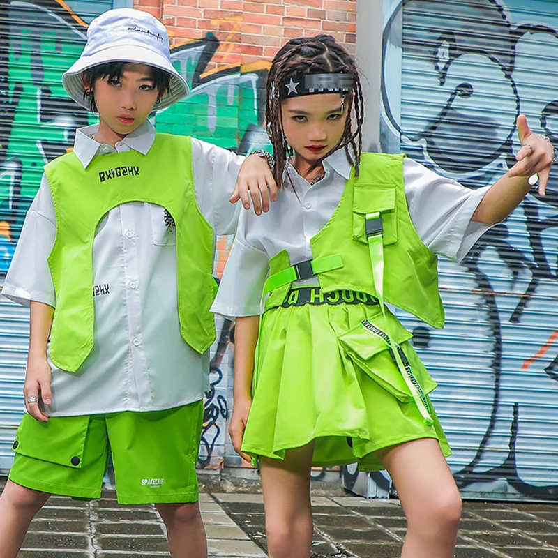 GlaJazz-Costume de phtalscène pour enfants, Vêtements de rave, Vêtements de performance de danse de rue, Tenues vertes, Hip Hop, Bol, Garçons