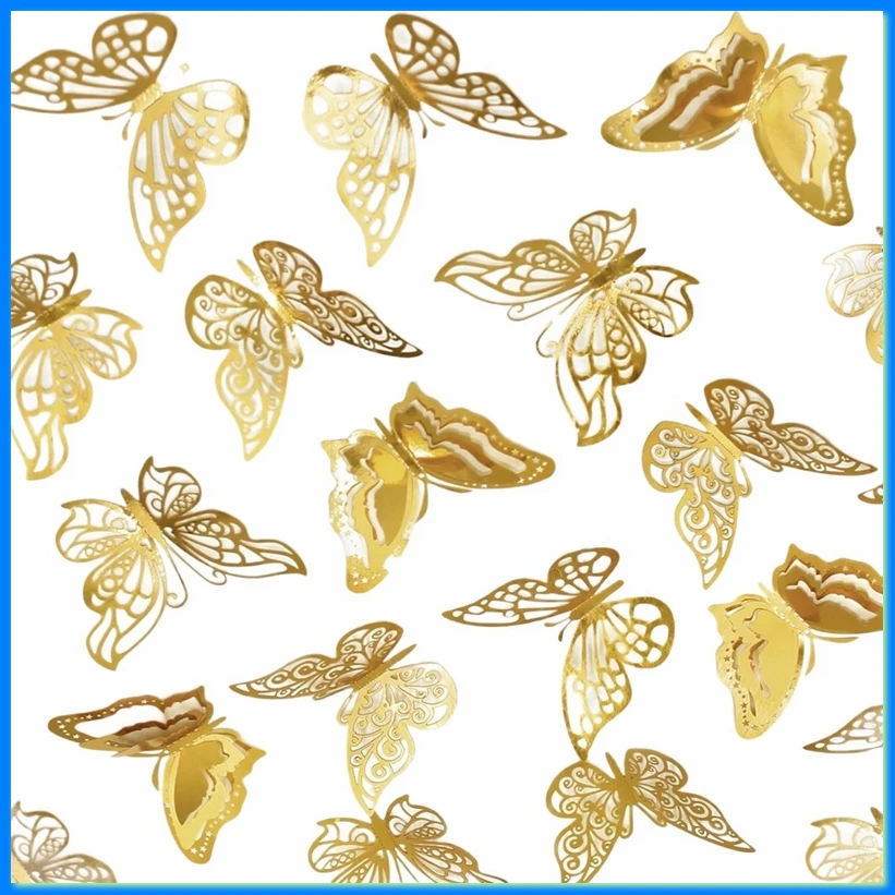 96 Pcs Butterfly Wall Decorations - 3D Metallic Stickers for Parties, Weddings & Room Decor Gold-A33R