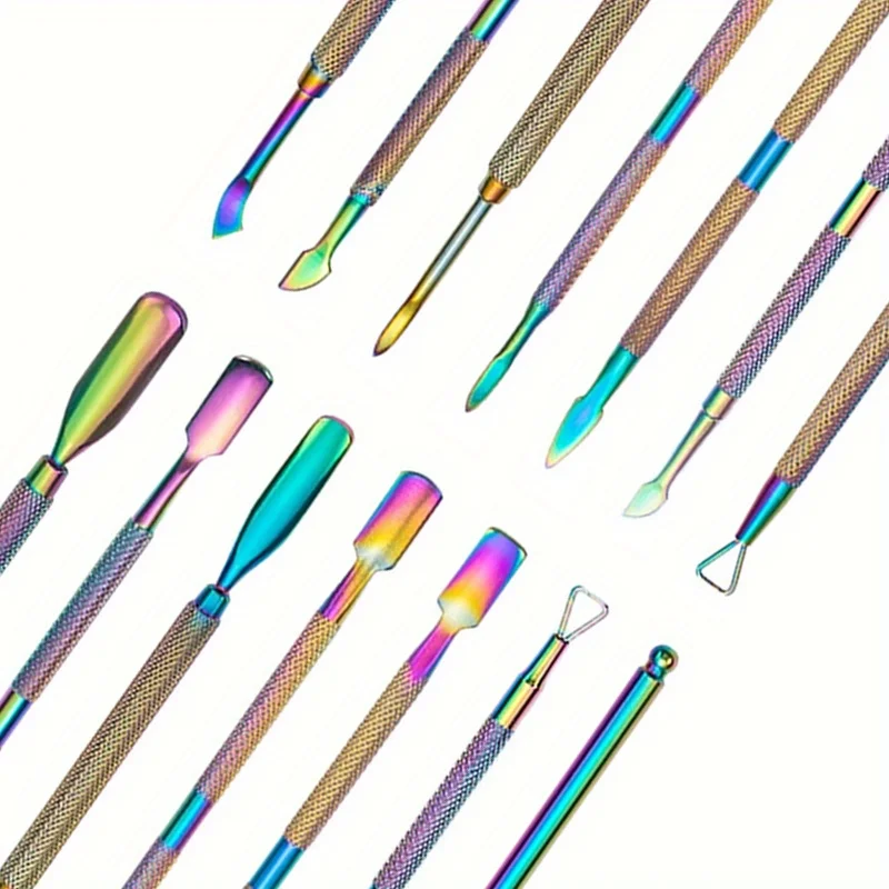 Empurrador de cutícula de aço inoxidável duplo, removedor de pele morta para pedicure, manicure Nail Art Cleaner, ferramentas de cuidado, multicolor