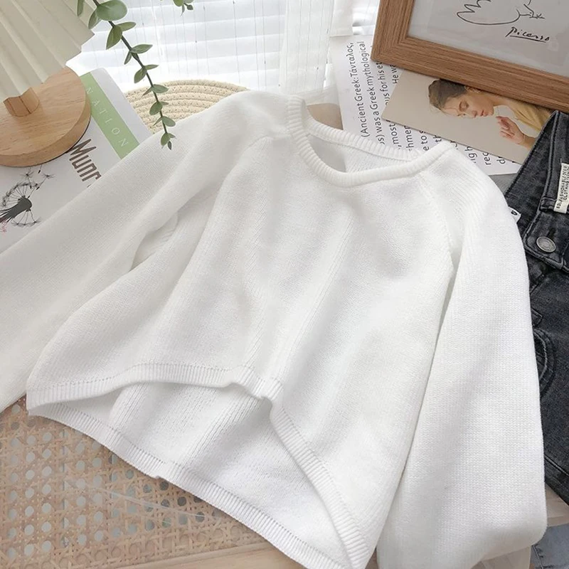 Xpqbb Women Cropped Sweater Jumpers Vintage Vintage Streetwear Knitting Pullovers Female Harajuku Simple Loose Casual Sweaters