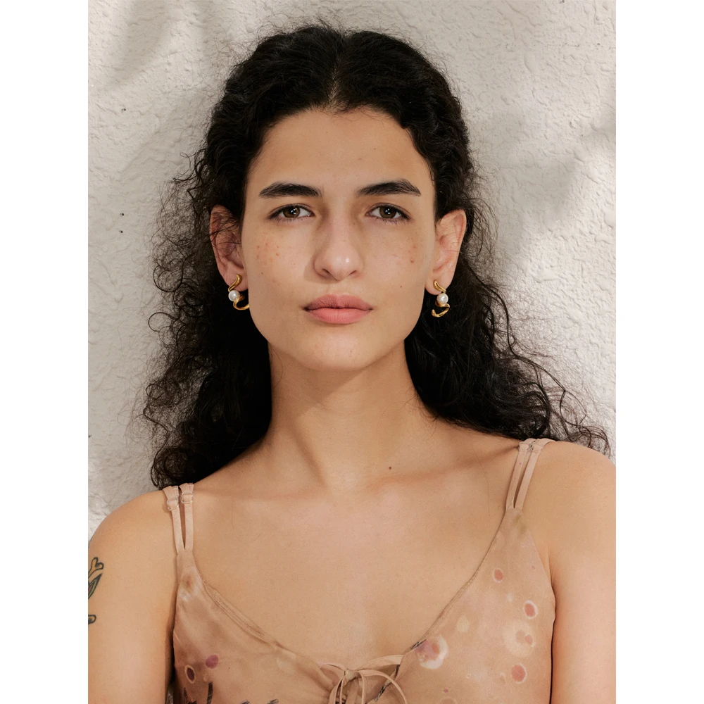 Yhpup Stylish Unique Design Simulated Pearls Irregular Geometric Stud Earrings Arrivals Stainless Steel Creative Jewelry Gift