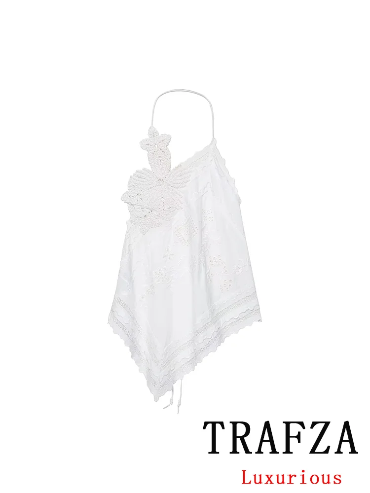 

TRAFZA Sexy Chic Women Halter Tops Asymmetrical Solid Lace-up Backless Sleeveless Short Vest Fashion 2025 Autumn Holiday Tops