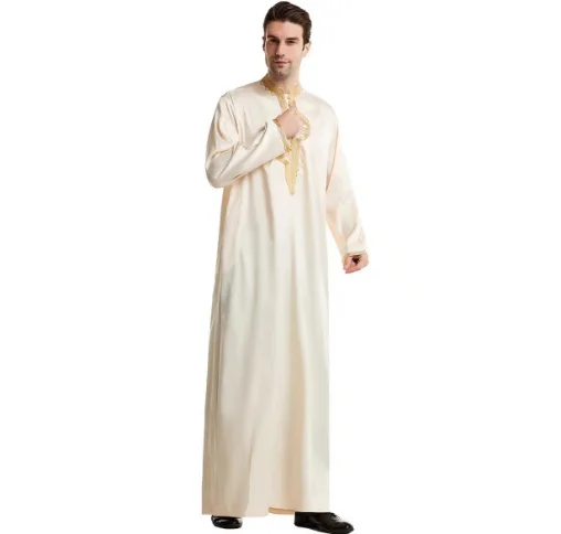 Thobe vendita di fabbrica cotone uomini musulmani abbigliamento popolare ricamato manica lunga arabo Thobe uomini islamici vestiti Daffah