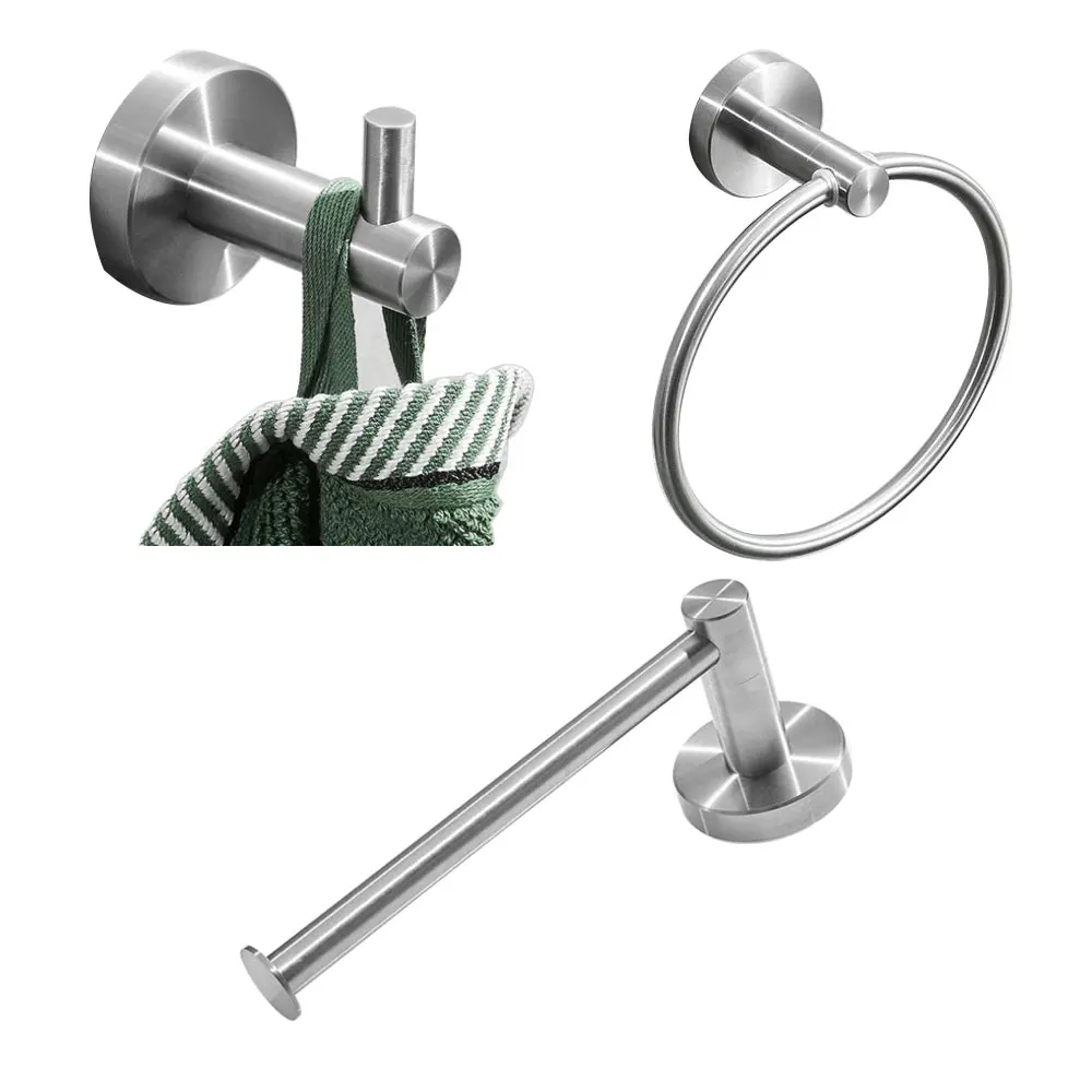 

Embroidery-resistant 304 stainless steel towel rack 3-piece set brushed silver (towel hook + toilet paper hook + coat hook)