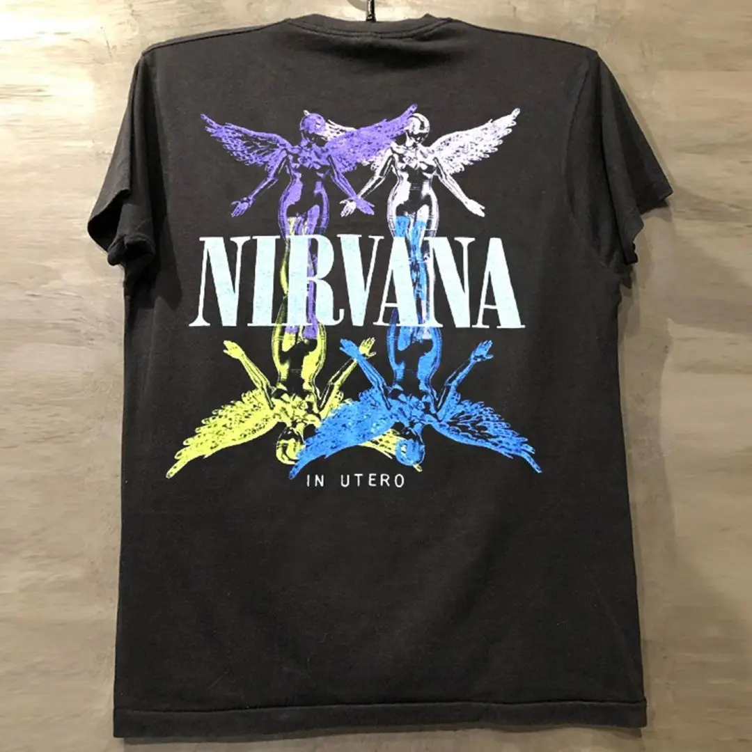 نيرفانا الملاك الفرقة كورت كوبين قصيرة الأكمام تي شيرت شيك الهيب هوب الأمريكية العصرية العلامة التجارية الرجعية نصف كم