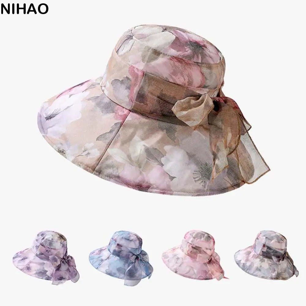 

Panama Hat Windproof Rope Women Fisherman Hat Portable Breathable Thin Bow Sunshade Cap Soft Thin Summer Basin Cap Female