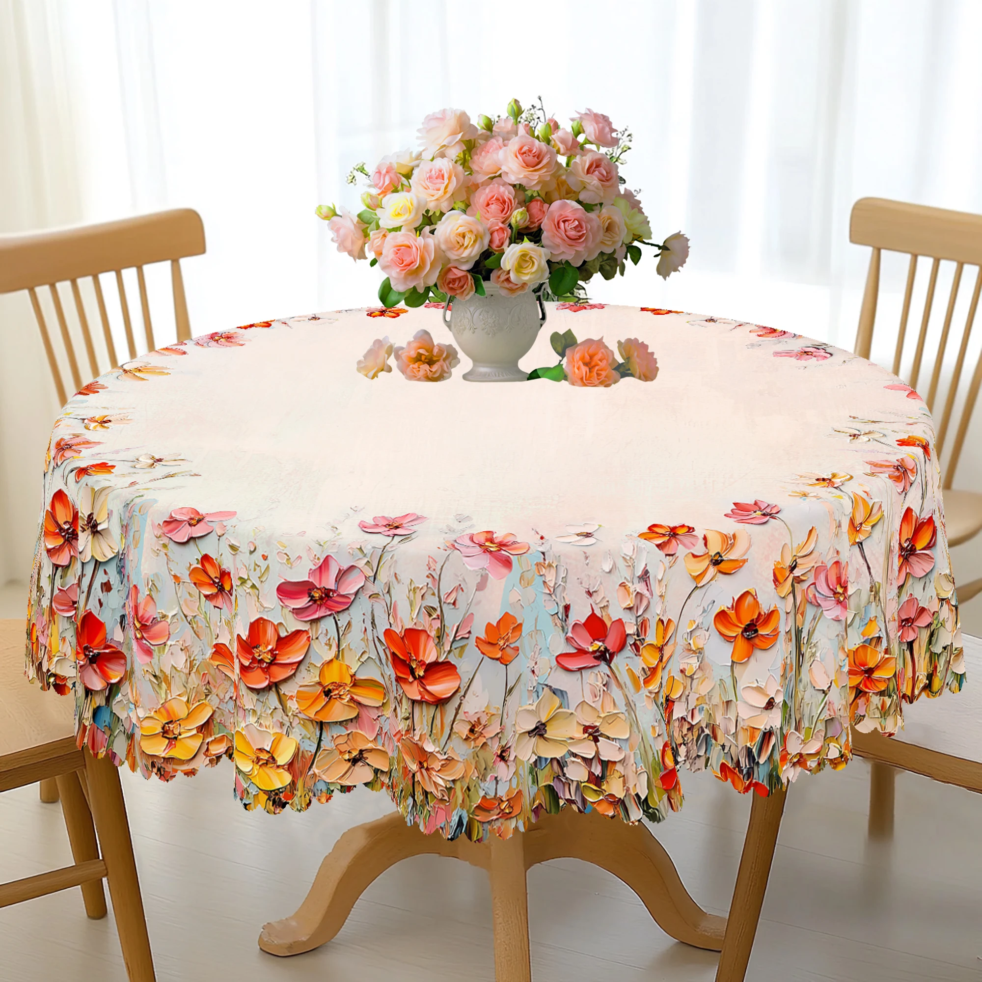 

Цельная скатерть с рисунком маслом и рисунком полевых цветов, весенне-летняя цветочная отделка, товары для вечеринок, моющаяся в машине скатерть с тиснением по краям, подходит для фермеров, кафе, ресторана, домашнего интерьера, внутреннего и наружного укр