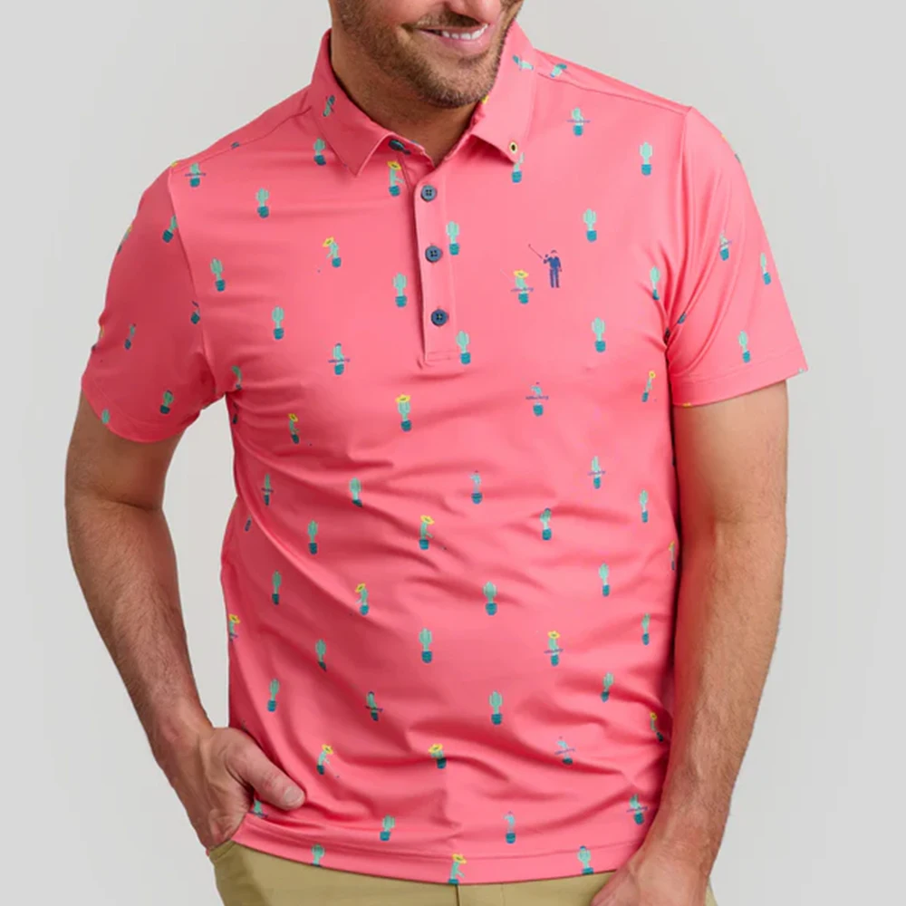 Фото Мужская повседневная рубашка поло с мультяшным рисунком для гольфа, влагоотводящая дышащая и прочная спортивная куртка с короткими рукавами