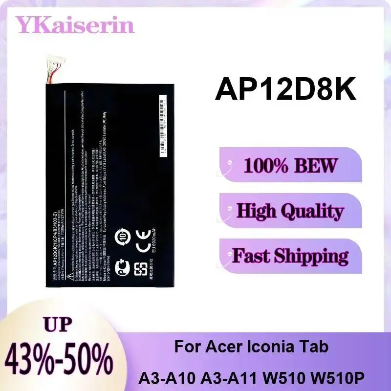 Tablet Battery Stable A1311 AP12D8K AP14F8K 2640-7300mAh For Acer Iconia Tab A1-830 A1-850 A3-A10 A3-A11 B1 B1-810 B1-820 7