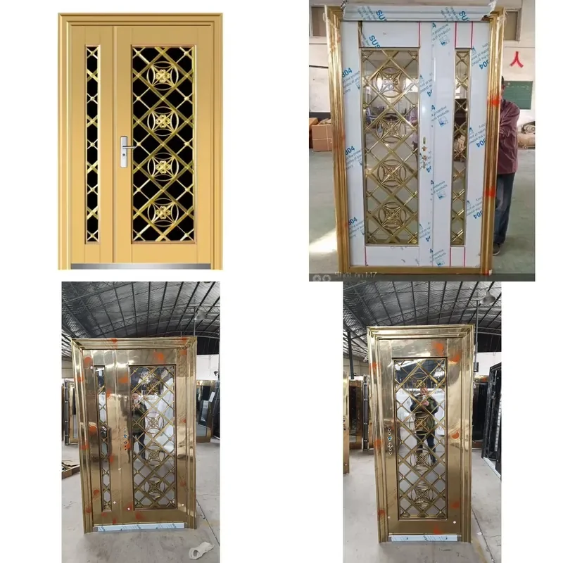 Gold Color Outdoor Security Door Stainless Steel Finished Surface Anti-Theft Flower Design