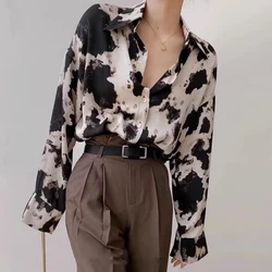 Cow Print Button Up Shirts Women Long Sleeve Blouse Korean Fashion Loose Clothes Chiffon Shirt Streetwear Tops Spring New 13486