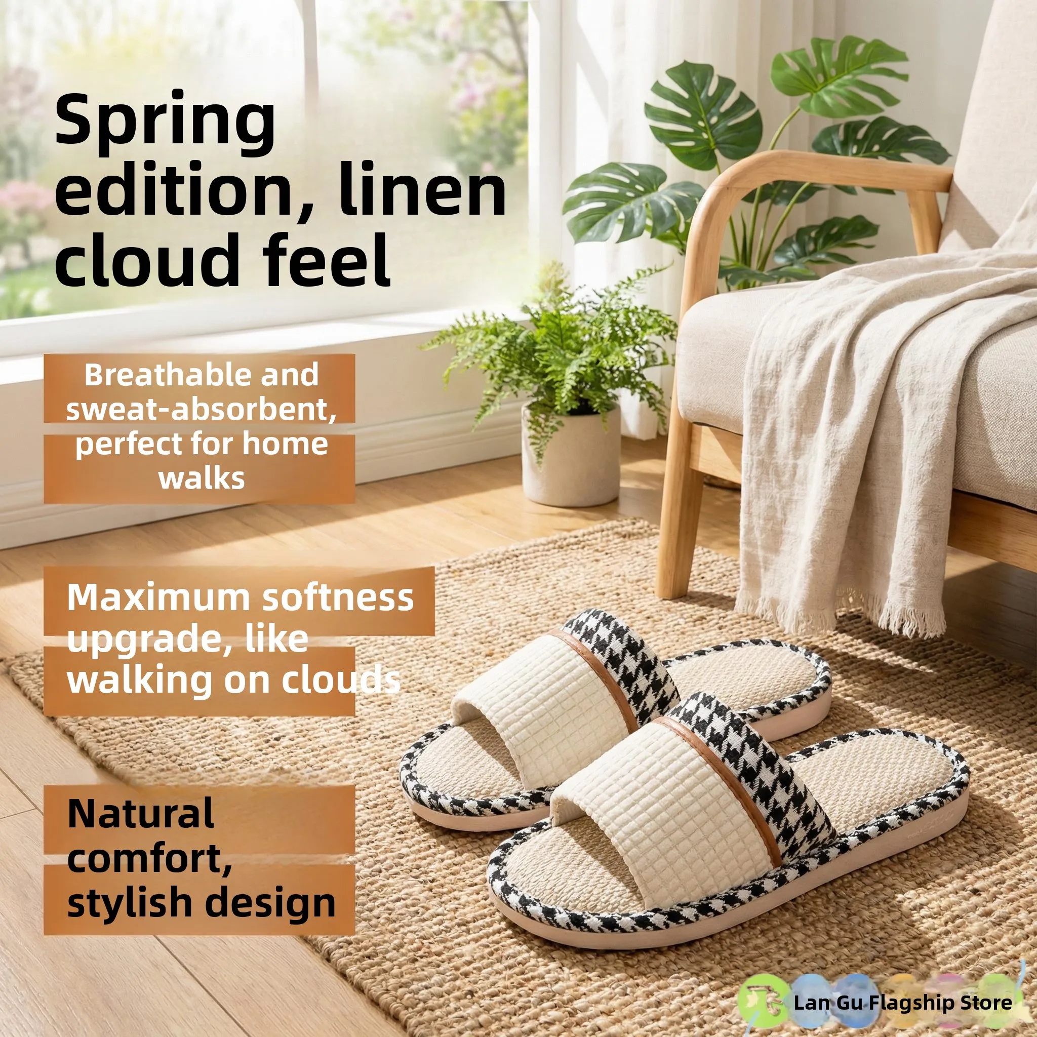 

Linen Slippers Indoor Home High Sensation Men Women Spring Autumn Couple Anti-slip Sweat Absorbent Soft Bottom Cotton Linen S...