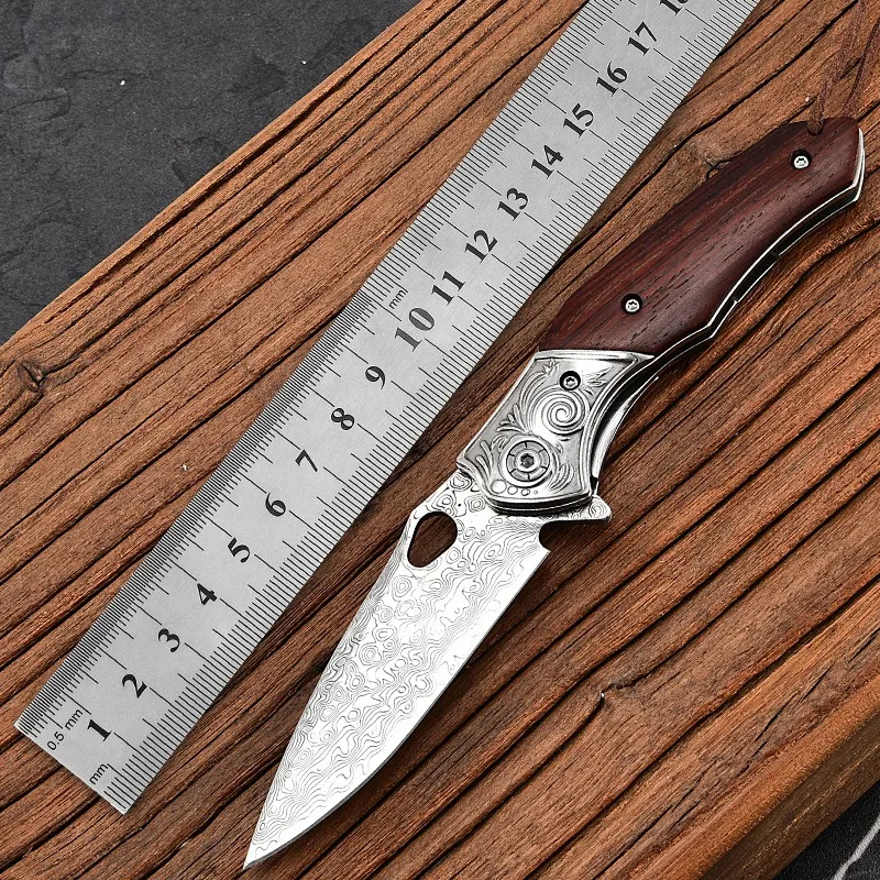 Damascus Folding Knife VG10 Steel Mini Small Folding Knife Outdoor Knife Defense Knife Camping Portable Fruit Knife