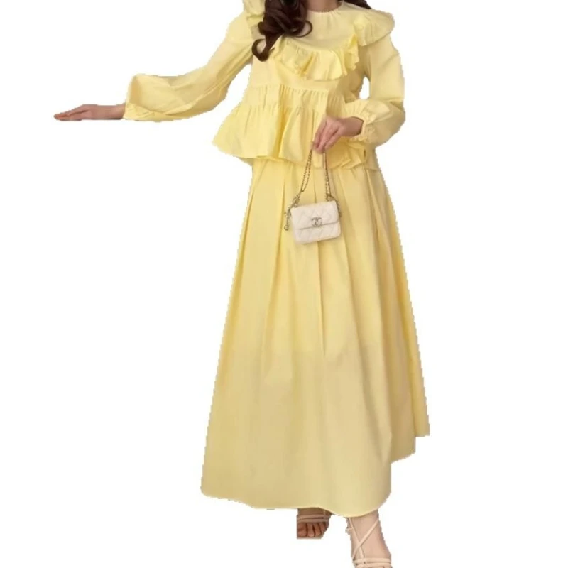 2025 Spring New Women's Solid Color Long Sleeve French Temperament Skirt Fashion Set