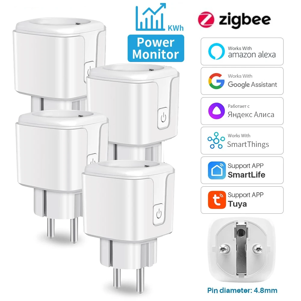 Tuya Zigbee3.0 Smart Socket European Plug 20A with Power Metering Alexa Voice Mobile APP Remote Control Google Home Yandex Alice