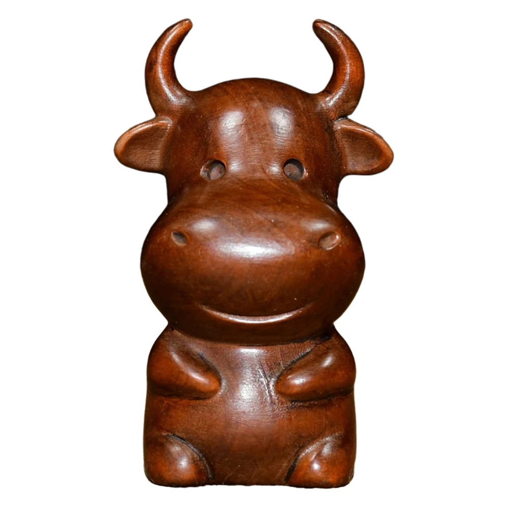 Sculpture sur bois traditionnelle, œuvre d'art, bœuf en bois, Figurine du zodiaque chinois, Sculpture de taureau, mignon, perséverance de diligence sculptée