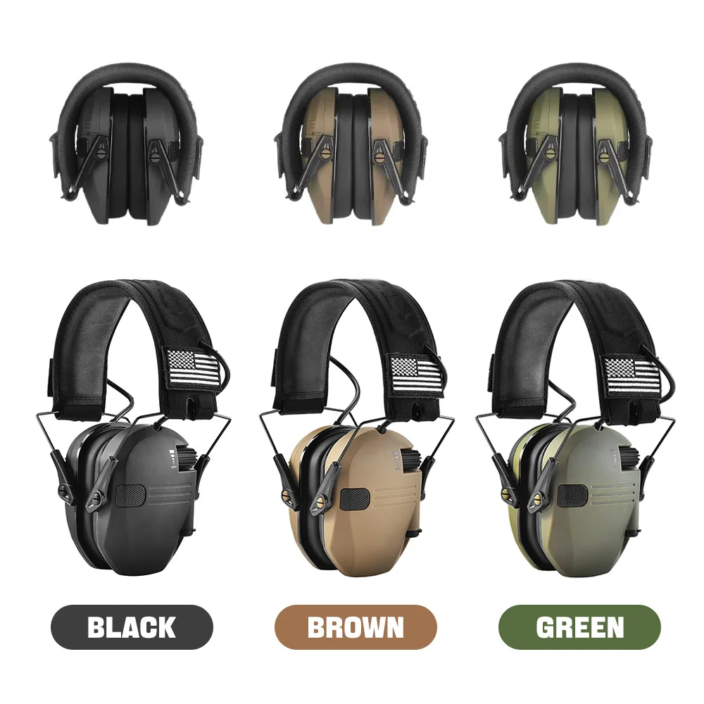 غطاء للأذنين تكتيكي للرماية NRR 23dB مع خاصية إلغاء الضوضاء النشطة وتعزيز الصوت البشري للرياضات الخارجية والسلامة