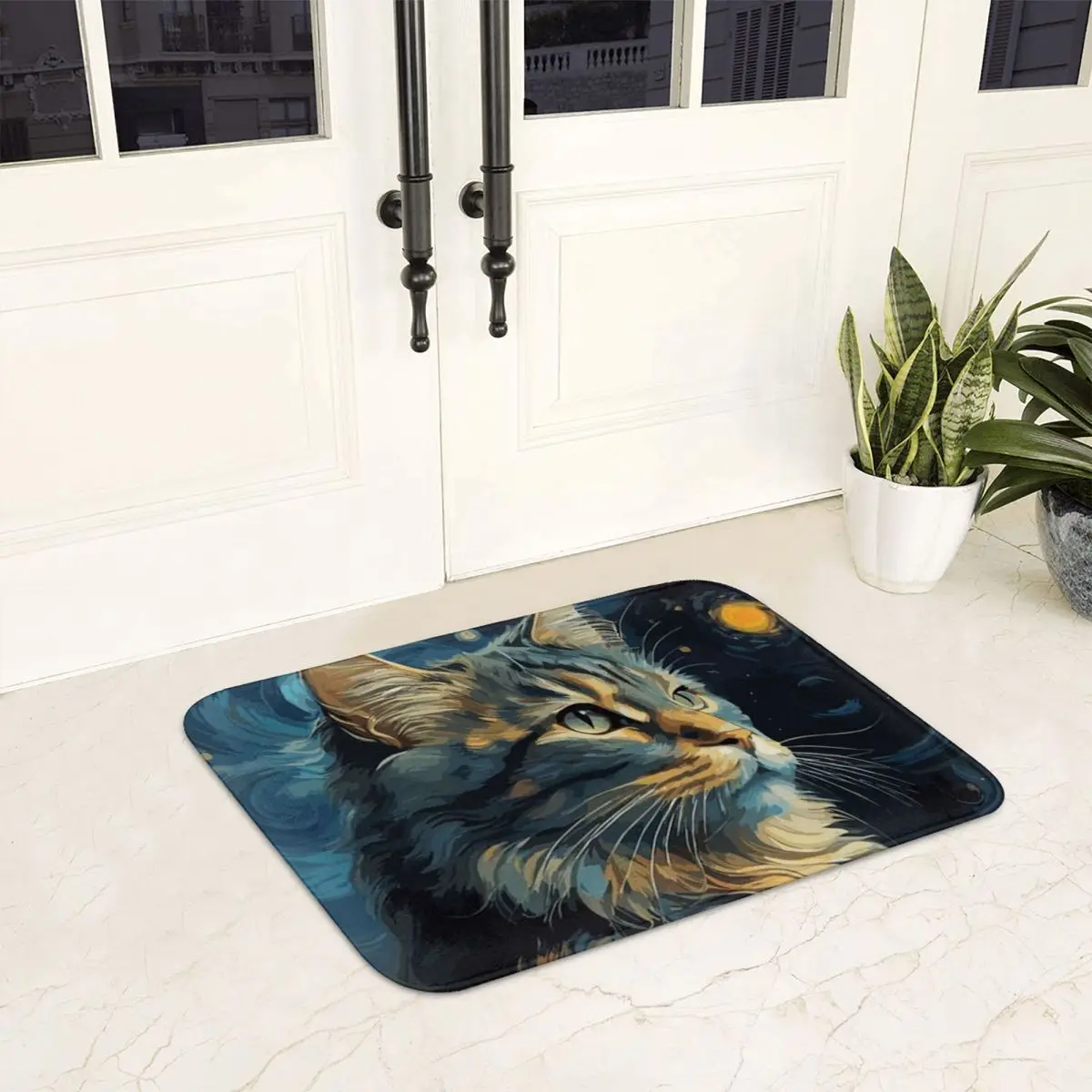 American Curl Cat In Starry Night Doormat Anti-skid Super Absorbent Bath Mats Home Entrance Rugs Kitchen Bedroom Carpet Footpad