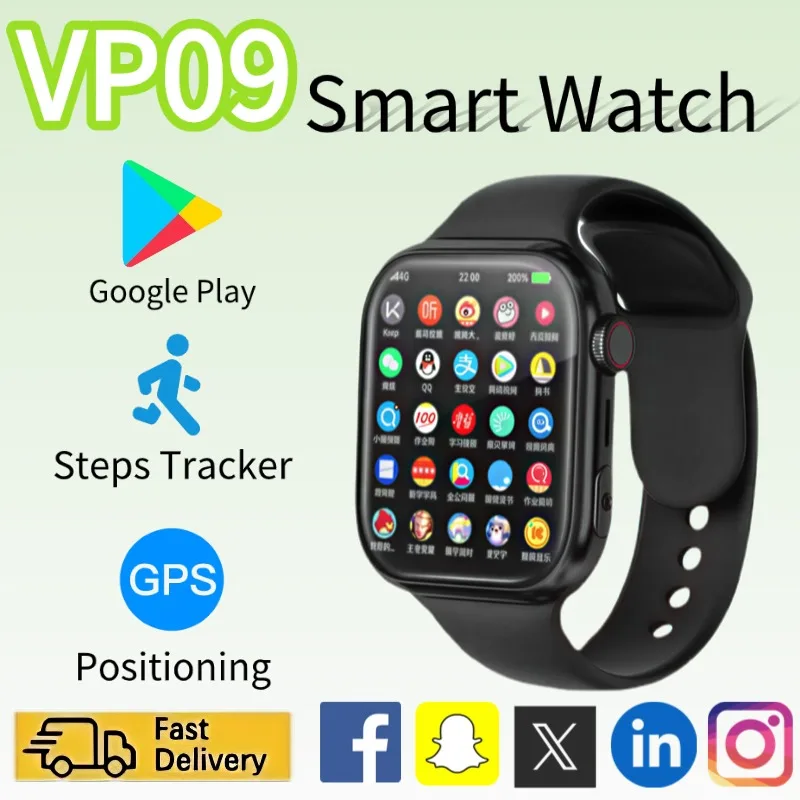 VP09 Smartwatch 2025 Dual 4G 5G Android OS Google Services GPS WiFi الدورية 8MP كاميرا مراقب معدل ضربات القلب مقاوم للماء النوم