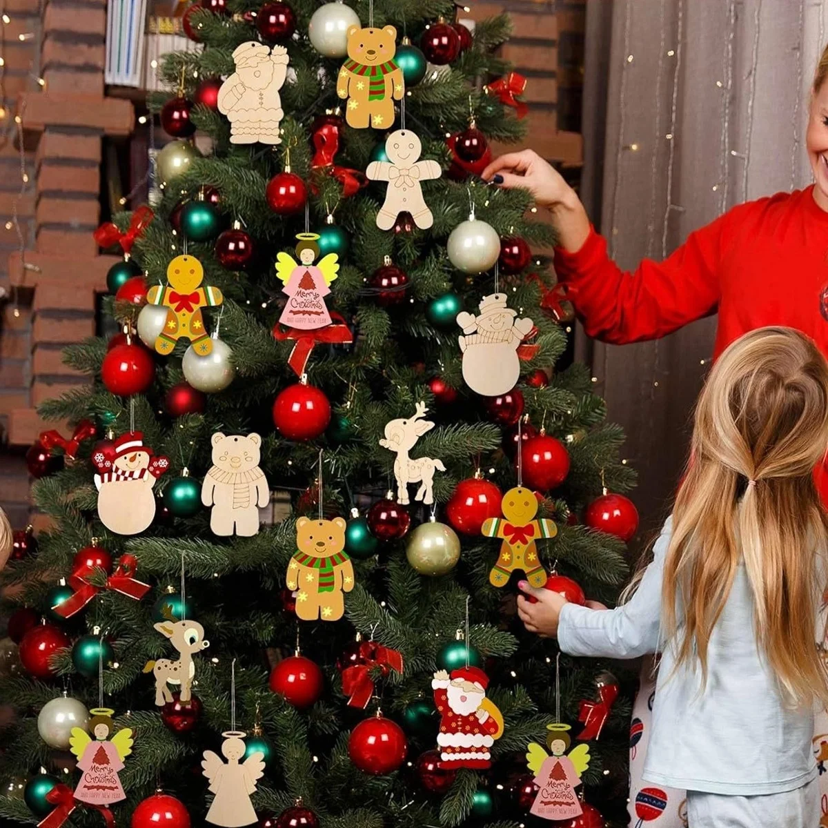 زخرفة خشبية للكريسماس للأطفال ، سانتا لطيف ، رجل الثلج ، رجل الثلج ، الغزلان ، قلادة نويل ، ديكور الحفلات ، هدايا الرسم بنفسك ، 10: 50 #6