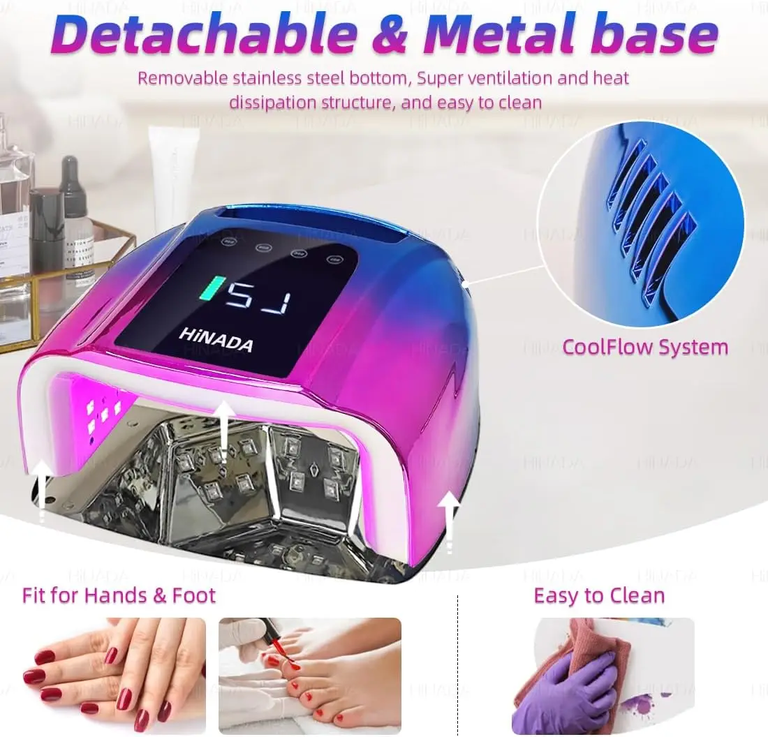 مصباح أظافر LED بالأشعة فوق البنفسجية قابل لإعادة الشحن بقدرة 96 وات مع مستشعر ذكي، معالجة سريعة لجميع أنواع الجل، 4 أوضاع للمؤقت، محمول للمنزل أو السفر