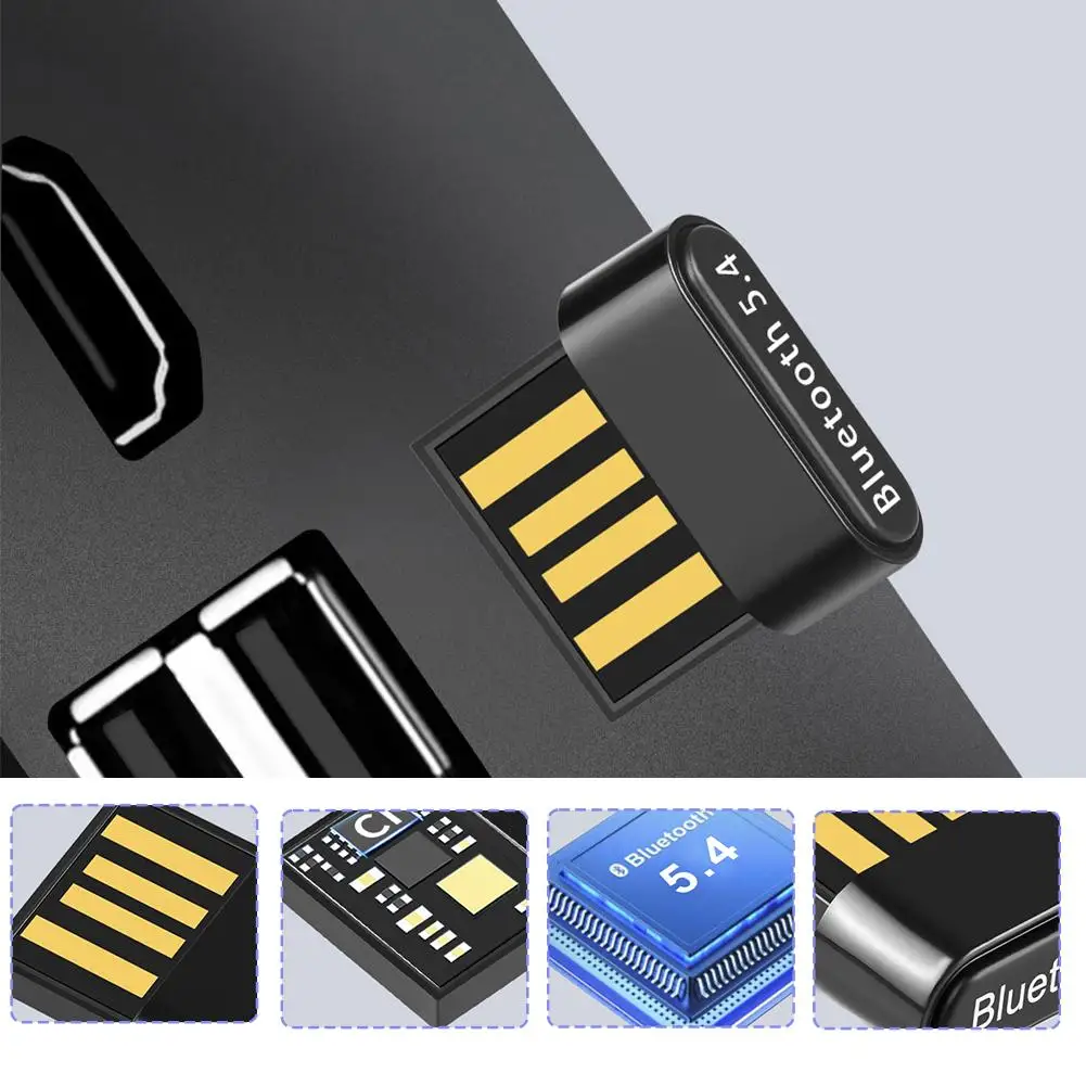 USB Mini Transmissor Receptor Bluetooth, Conector De Áudio De Auscultadores, Drive Free, Adaptador Bluetooth 5.4, Alto-falante do PC, Sem Fio E1U3