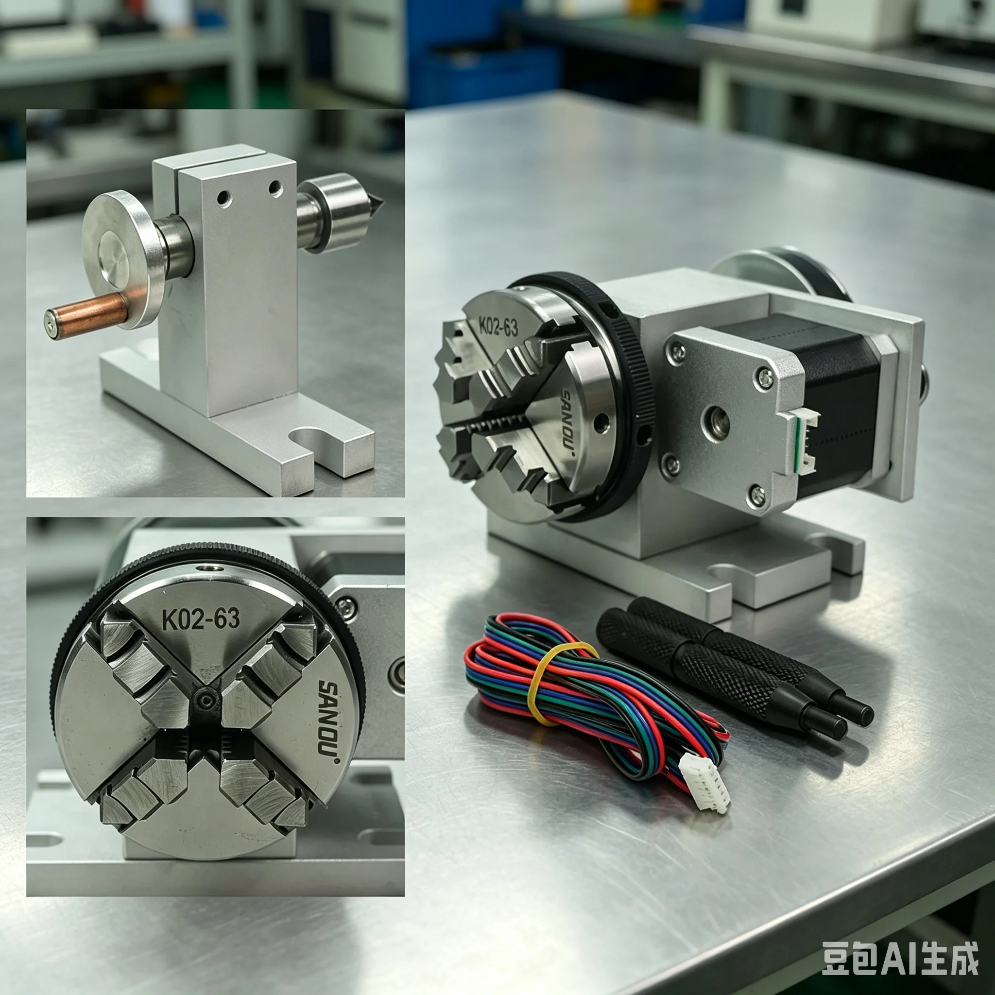 DIY 65MM 3-jaw Chuck Rotary Axis with Tailstock A Axis 4th Axis for Wood Metal Engraving Machine CNC Router Engraver Cutter Use